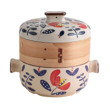 Ceramic Casserole with Steamer, Vintage Stock Pot, Enamel Cooking Pot (Blue, 4L)