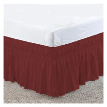 King Size Bed Skirt Dust Ruffle Adjustable Elastic Belt 40cm (Wine Red)
