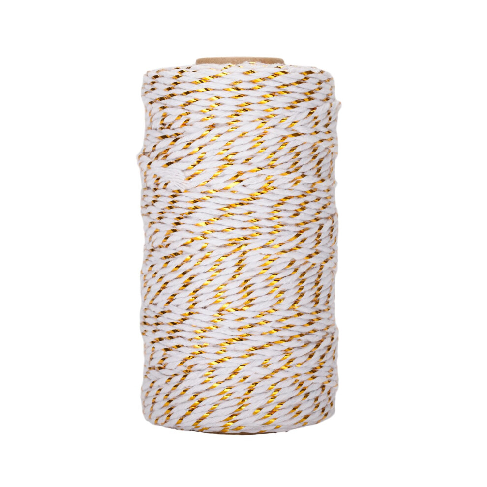 Gold String, 100 M Gold And White String, Durable Cotton Twine, Heavy Duty Wrapping String For Tags Tie, Homemade Art, Diy Crafts 9412369587541
