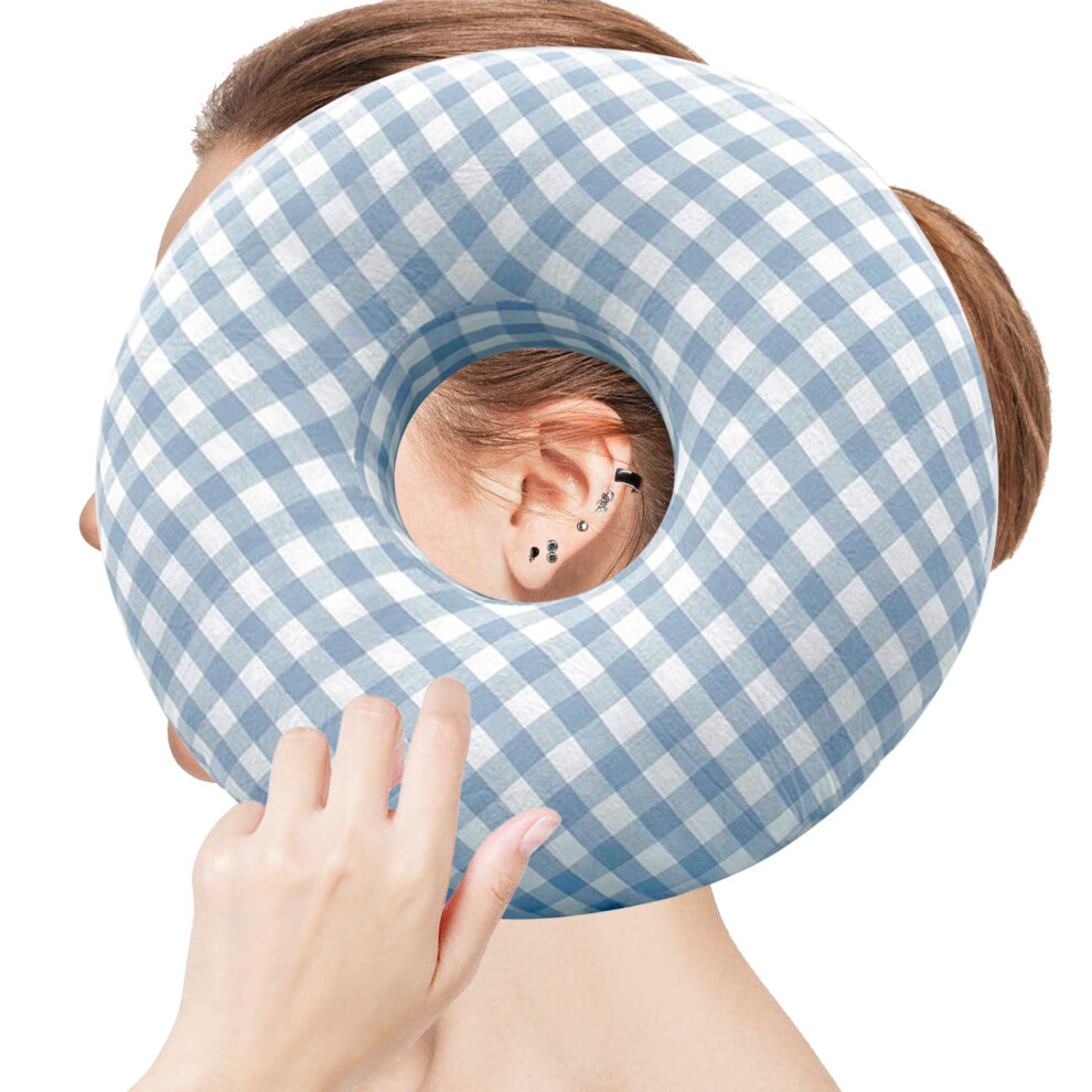 Piercing Pillow with Hole, Doughnut Cushion for Side Sleepers, Blue