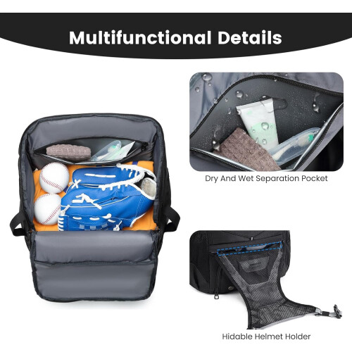 Baseball Bat Bag,, Holds Bat, Helmet, Gloves, Shoe Compartment, Backpack 1