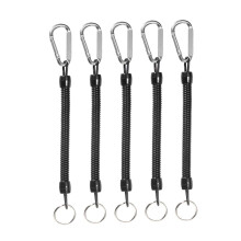 Pack of 5 retractable elastic ropes made of plastic with key ring, equipment for outdoor activities, ideal for camping, hiking, and storage.