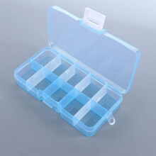 storage box with 10 compartments, transparent, for fishing bait, square, removable, transparent, square (bluewhite buckle) Blue white buckle