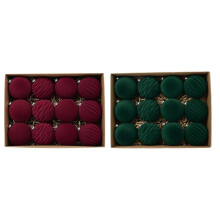 Velvet Christmas Baubles Set in Red and Green