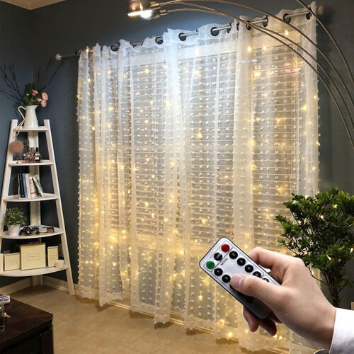 USB Powered Curtain String Lights, Timer Function Remote Control For Easy Install Waterproof Decor, Multicolor Fairy Lights Untangled Wires (3x3 Meter 1