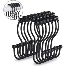 Crochets de rideau de douche en acier inoxydable noir, crochets doubles pour doublure de rideau, design élégant et coulissant en douceur pour les