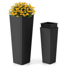 Jardinières en rotin - HELLOSHOP26 - Lot de 2 - Résistantes aux intempéries - Noir - 30 x 30 x 82 cm