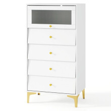 Cômoda 4 gavetas com porta de vidro basculante 60 x 40 x 112,5 cm espaço