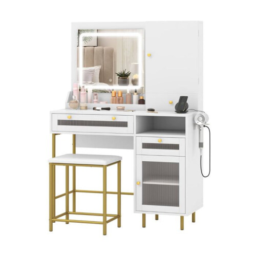 Ensemble de table de maquillage et tabouret 96 x 39 x 135,5 cm miroir led