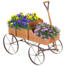 Jardineira de carrinho - HELLOSHOP26 - 62 x 34 x 60 cm - Madeira marron - Estilo rústico - Resistente à ferrugem