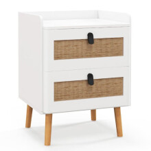Mesa de cabeceira - HELLOSHOP26 - 45 x 40 x 57 cm - 2 gavetas - Branco - MDF e madeira de pinho
