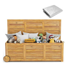 Baú de armazenamento - HELLOSHOP26 - Banco em madeira de acácia - Capa impermeável - 182 L - 127 x 50 x 45 cm