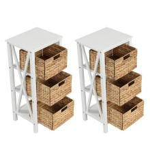 Mesas de cabeceira - HELLOSHOP26 - Conjunto de 2 - 36 x 30 x 80 cm - 3 cestos removíveis - Branco