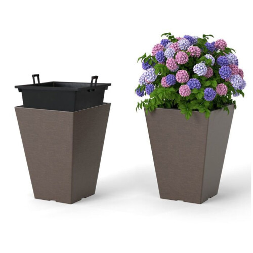 Conjunto de 2 jardineiras com rega automática 25 x 25 x 35 cm fácil de