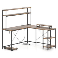 Computerbureau in L 145 x 145 x 147 cm met LED-strip en stopcontacten