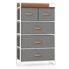 Cômoda em tecido - HELLOSHOP26 - 5 gavetas - Design moderno - Cinza - 58 x 30 x 100 cm