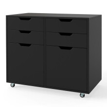 Comò - HELLOSHOP26 - 4 cassetti e 2 porte - Nero - 73 x 40 x 64,5 cm - Mobile con ruote
