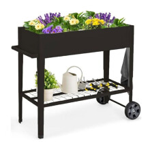 Jardinière surélevée - HELLOSHOP26 - 95 x 40 x 80 cm - Métal résistant - Avec roulettes et crochets