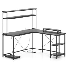 L-vormig computerbureau 145 x 145 x 147 cm met LED-strip