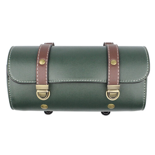 Tool Bag  Leather Bicycle Fork Saddle Bags Side Bag Roll Handlebar Tail Rack Storage Tool Bag With Strap Green