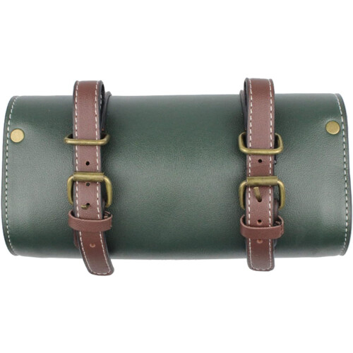 Tool Bag  Leather Bicycle Fork Saddle Bags Side Bag Roll Handlebar Tail Rack Storage Tool Bag With Strap Green 1