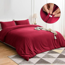 (Burgundy, King  (230 x 220 cm)) [BACK TO SCHOOL] Oxford Homeware 3-Piece Solid Microfiber Duvet Cover Set – Ultra-Soft, Hypoallergenic Bedding with