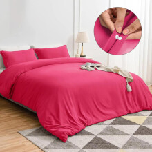 (Pink, King  (230 x 220 cm)) [BACK TO SCHOOL] Oxford Homeware 3-Piece Solid Microfiber Duvet Cover Set – Ultra-Soft, Hypoallergenic Bedding with