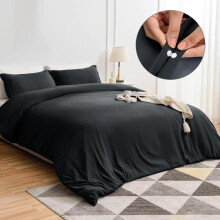 (Black, Double (200 x 200 cm)) [BACK TO SCHOOL] Oxford Homeware 3-Piece Solid Microfiber Duvet Cover Set – Ultra-Soft, Hypoallergenic Bedding with