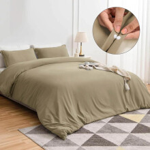 (Beige, Single (137 x 200 cm)) [BACK TO SCHOOL] Oxford Homeware 3-Piece Solid Microfiber Duvet Cover Set – Ultra-Soft, Hypoallergenic Bedding with