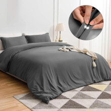 (Charcoal, King  (230 x 220 cm)) [BACK TO SCHOOL] Oxford Homeware 3-Piece Solid Microfiber Duvet Cover Set – Ultra-Soft, Hypoallergenic Bedding with