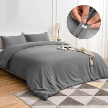(Grey, Super King (260 x 220cm)) [BACK TO SCHOOL] Oxford Homeware 3-Piece Solid Microfiber Duvet Cover Set – Ultra-Soft, Hypoallergenic Bedding with