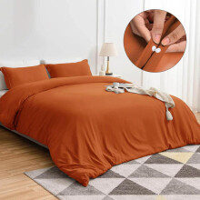 (Rust, Super King (260 x 220cm)) [BACK TO SCHOOL] Oxford Homeware 3-Piece Solid Microfiber Duvet Cover Set – Ultra-Soft, Hypoallergenic Bedding with