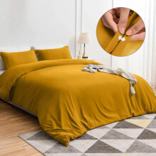 (Ocher, Double (200 x 200 cm)) [BACK TO SCHOOL] Oxford Homeware 3-Piece Solid Microfiber Duvet Cover Set – Ultra-Soft, Hypoallergenic Bedding with
