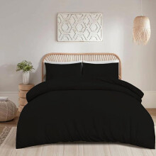 (Black, Super King) Microfiber Duvet Cover Set - Plain Dyed, Ultra Soft, Hypoallergenic Bedding with Pillowcases, Easy Care, Wrinkle