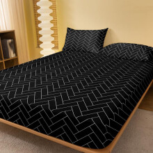 (Geometric Print, 198x203cm) Geometric Print Fitted Sheet, 1 Count Soft Bedding for Bedroom without Pillowcase, Stretch Bedspread for Home Bedroom