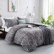 (GREY BRANCHES, King) Luxurious 4 Piece Microfiber Printed Duvet Cover Complete Set – Includes 1 Duvet Cover, 2 Pillowcases & 1 Fitted
