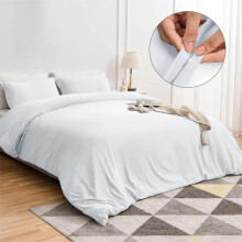 (White, Double (200 x 200 cm)) [BACK TO SCHOOL] Oxford Homeware 3-Piece Solid Microfiber Duvet Cover Set – Ultra-Soft, Hypoallergenic Bedding with
