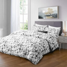 (MARBLE GREY, King) Luxurious 4 Piece Microfiber Printed Duvet Cover Complete Set – Includes 1 Duvet Cover, 2 Pillowcases & 1 Fitted