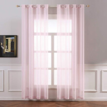 Faux Linen Voile Curtains for Privacy Protection, Elegant Decor Baby Pink Sheer Voile Grommet Top Window Curtain Panels for Sunlight Filtering, 2 Pane