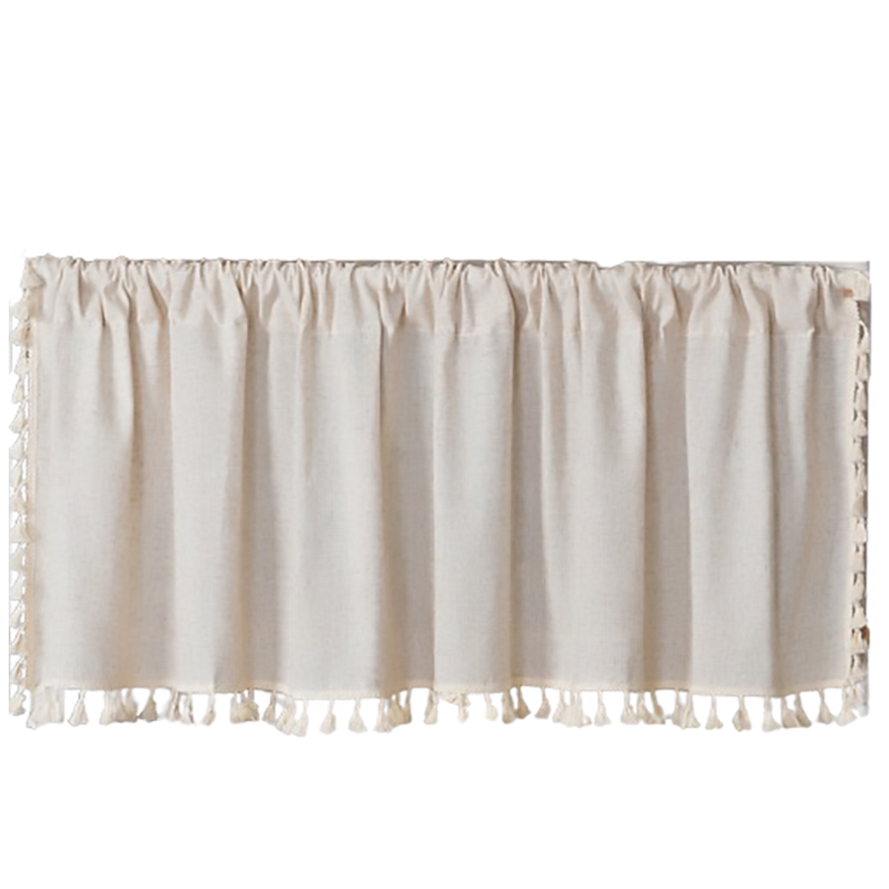 Tassel Edge For Farmhouse Kitchen, Semi Sheer Light Filtering Swag Curtain Valance, Elevate Your Space With Linen Textured Valance, 150X60cm, Beige, 1 9437117704636