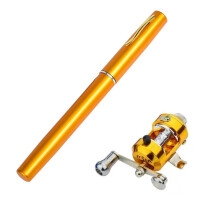Spinning Rod Outdoor Mini Pen Fishing Rod Telescopic Bag Pen Fishing Rod Mini Fishing Rod Accessories (Gold 1 m with Roll)