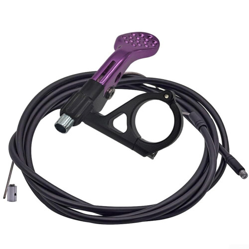 Telescopic saddle remote lever for dropper post with internal and external routing options, Violet