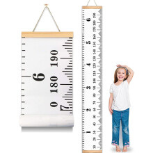 Groeimeter met dubbele schaalverdeling van canvas, meetlat voor de lengte van kinderen met houten frame en waterdichte afwerking, niet-giftig,