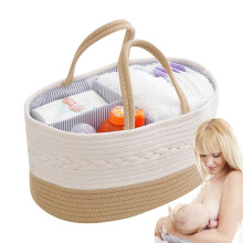 Storage for diapers, divided container for wet wipes, organization of the changing table, portable diaper caddy for home, car travel in brown