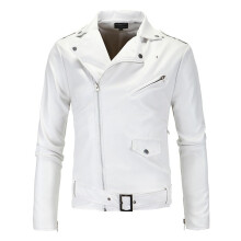 Brando Men's Leather Jackets, Biker Jacket, Oblique Zip, Motorcycle Jackets, 3XL White