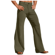Men's Corduroy Trousers, 70s Flared Trousers, Low Waist Jazz Pants, Stretch Flared Fabric Trousers with Drawstring