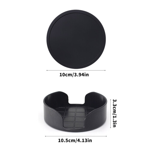 6Pcs 10cm Diameter Silicone Round Drink Coasters-Black 2