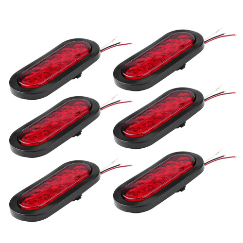 Luz de reboque oval vermelha para uso marítimo e comercial, super brilhante, luz de freio/seta/traseira de LED de 6 polegadas com carcaça de