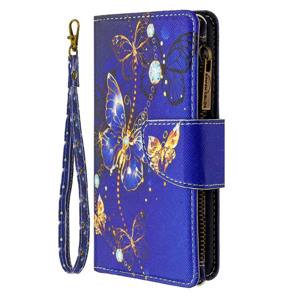 Nadoli Zip Wallet Case For Xiaomi Redmi Note 13 Pro 4G, Butterfly Design, Leather, Lanyard, Magnetic Stand Blue 9189345745942