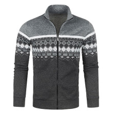 Men's Cardigan with Zip Fine Knit Winter Jacket 3XL Darkgray